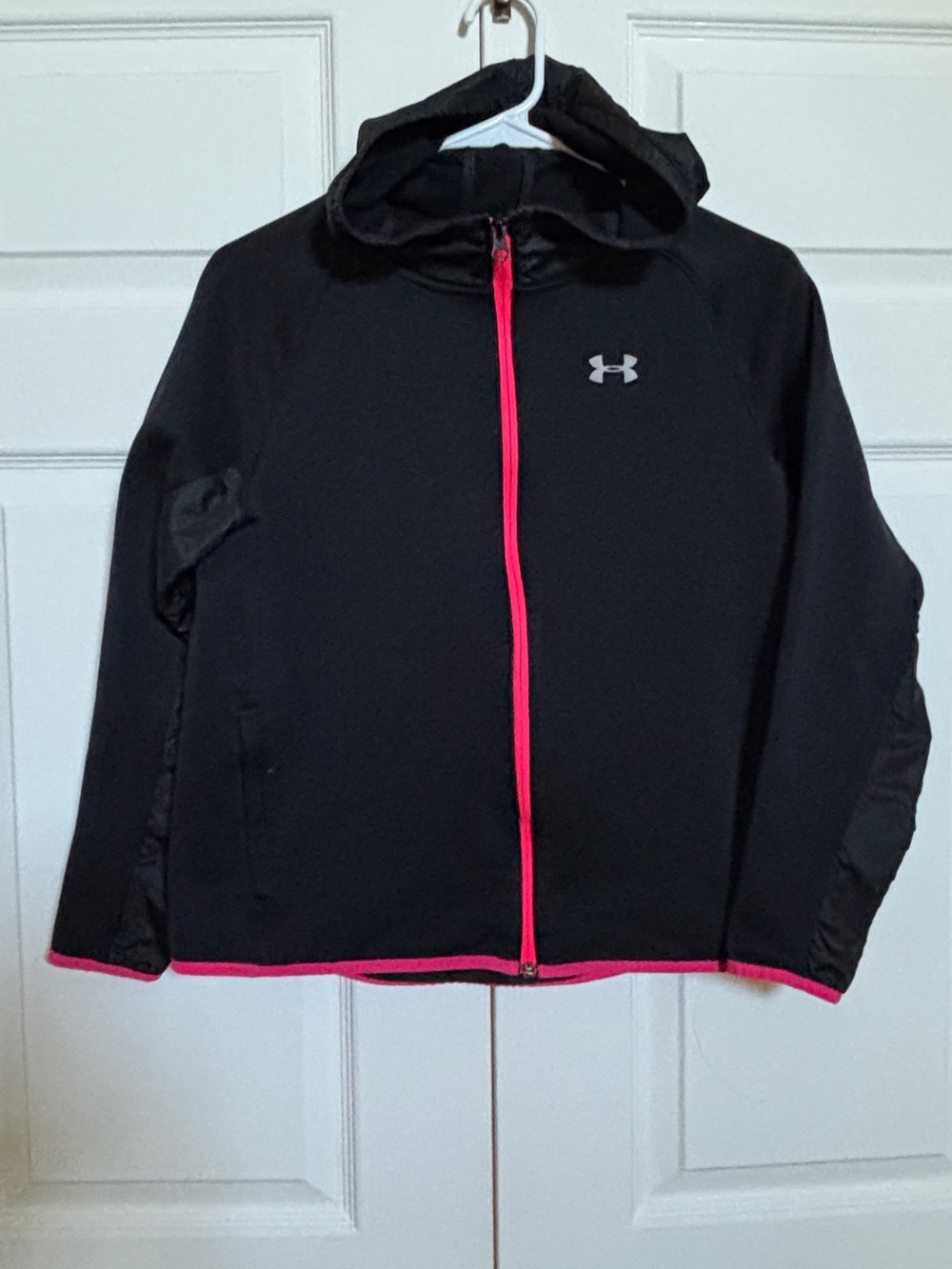 Under Armour Youth XL Black Pink Full Zip Fleece Lined Hooded Jacket YXL